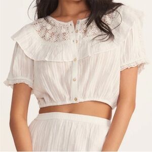 NWT LoveShackFancy Elania Crop Blouse with Bib Collar